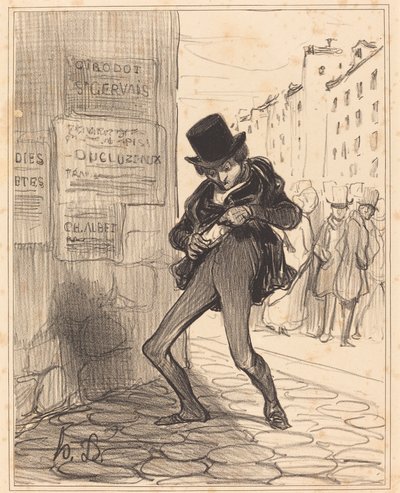 Gestolen!... Lege Zakstraat... door Honoré Daumier