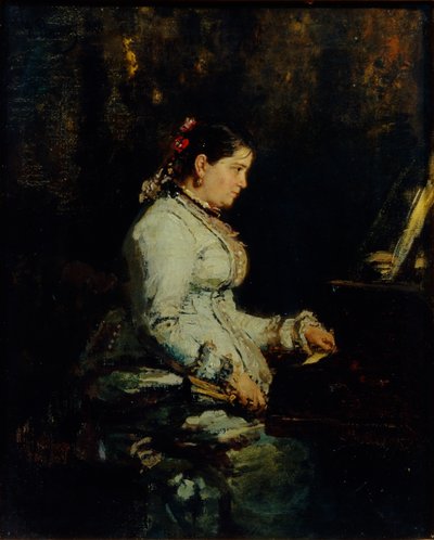 Vrouw aan een grote piano door Ilya Efimovich Repin