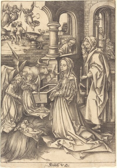 De Geboorte, ca. 1490-1500 door Israhel van Meckenem