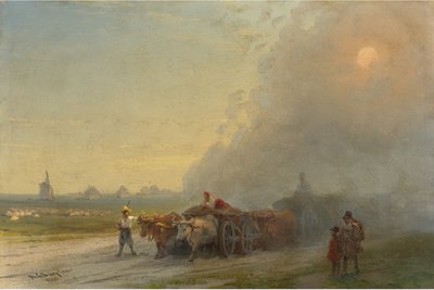 Ossenwagens in de Oekraïense steppe door Ivan Konstantinovich Aivazovsky