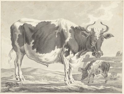 Zwartbonte stier en een varken door Jacob Elias van Varelen