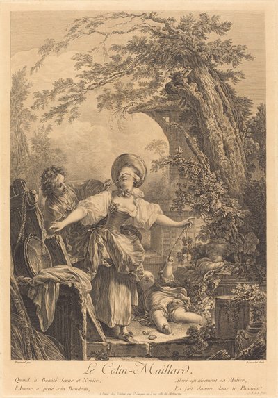 Blindemannetje door Jacques Firmin Beauvarlet after Jean Honoré Fragonard