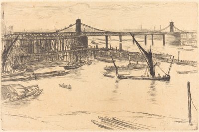 Oude Hungerford-brug, 1861 door James Abbott McNeill Whistler