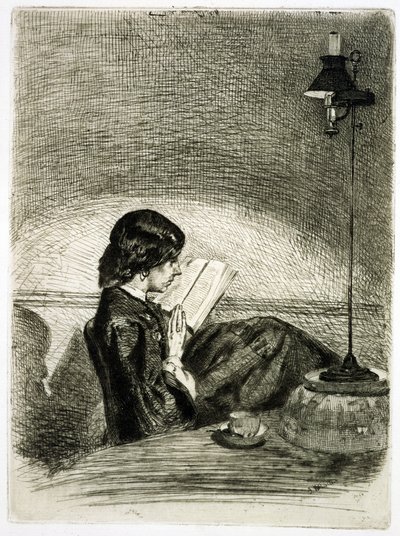 Lezen bij lamplicht, 1858 door James Abbott McNeill Whistler