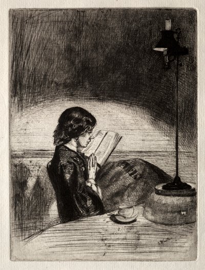 Lezen bij lamplicht, 1859 door James Abbott McNeill Whistler