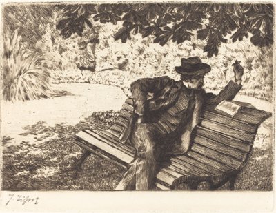 Denoisel Leest in de Tuin door James Jacques Joseph Tissot