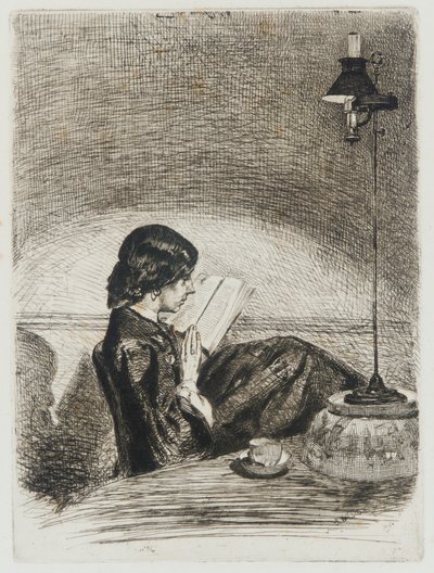 Lezen bij lamplicht door James Abbott McNeill Whistler