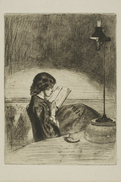 Lezen bij lamplicht door James Abbott McNeill Whistler