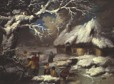 Figuren die takken verzamelen in een winterlandschap door James Ward