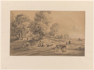 Landschap met boeren en vee door Jan van Ravenswaay