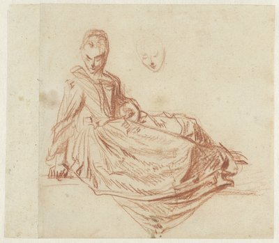 Op de grond zittende vrouw door Jean Antoine Watteau