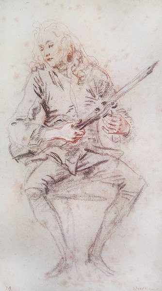 Zittende Violist die zijn Instrument Draait door Jean Antoine Watteau