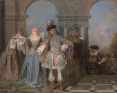 De Franse komieken door Jean Antoine Watteau