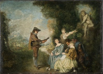 De liefdesles door Jean Antoine Watteau