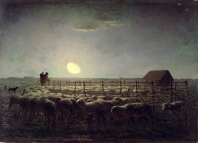 De schaapskooi, maanlicht door Jean Francois Millet