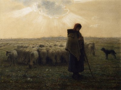 De herderin en haar kudde, 1862-67 door Jean Francois Millet