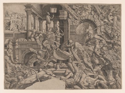 De plundering van Troje, 1535-55 door Jean Mignon