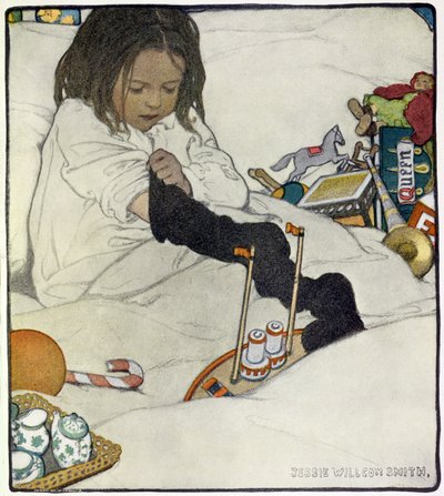 Het Openen van de Kerstsok door Jessie Willcox Smith