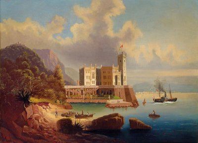 Uitzicht op Kasteel Miramare en Triëst door Johann Wilhelm Jankowski