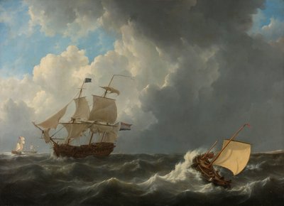 Schepen in een woeste zee door Johannes Christiaan Schotel