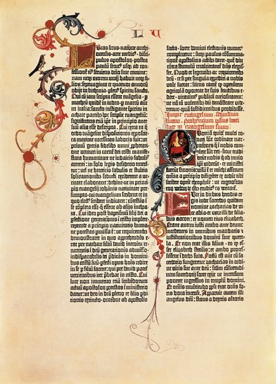 Bijbelpagina Mazarine (B42) door Johannes Gutenberg