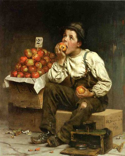 Een jongen die appels eet door John George Brown