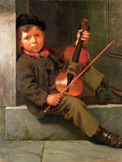 De jongen violist, 1874 door John George Brown