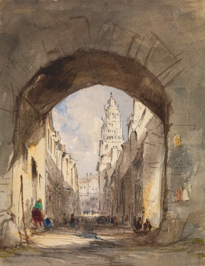 Straatscène in Calais door John Scarlett Davis