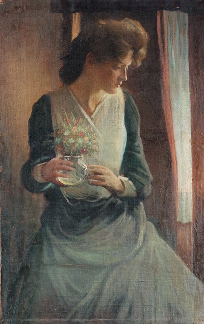 Vrouw die naar rechts kijkt door John White Alexander