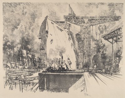 De Bismarck bouwen, Hamburg, 1914 door Joseph Pennell