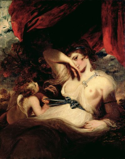 Cupido die de Gordel van Venus Losmaakt door Joshua Reynolds