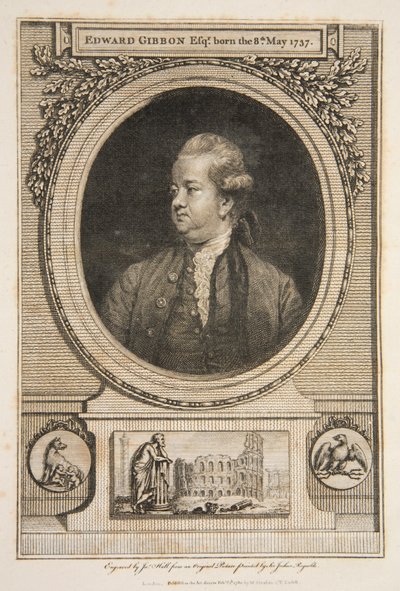 Edward Gibbon, Esq., pub. 1730 gravure door Joshua Reynolds