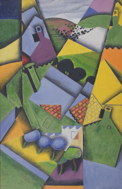 Landschap en huizen in Ceret door Juan Gris