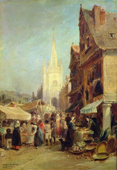 Markt in Hennebont door Jules Achille Noel