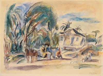 Landschap, huis en boom door Jules Pascin