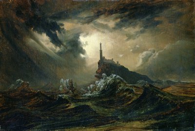 Stormachtige zee met Vuurtoren door Carl Blechen