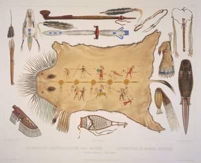 Indiase gebruiksvoorwerpen en wapens door Karl Bodmer