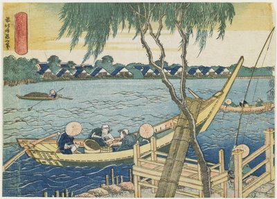 Lijnvissen op de Miyato-rivier, 1832-1834 door Katsushika Hokusai