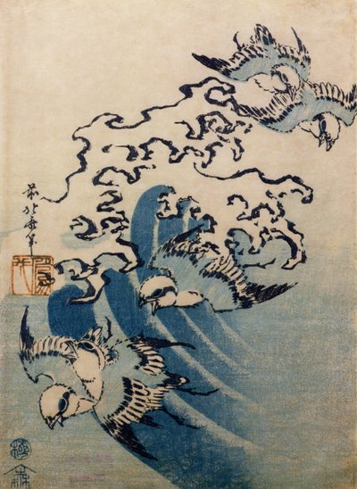 Golven en vogels, ca. 1825 door Katsushika Hokusai