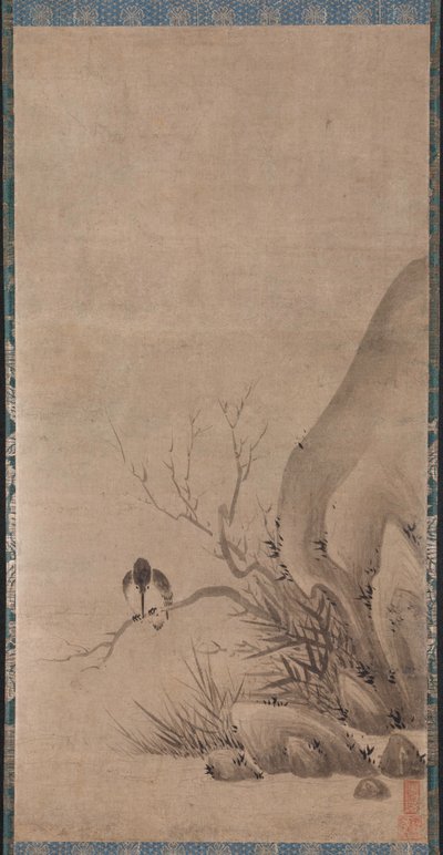 IJsvogel boven een stroom, late 1400s door Kenkō Shōkei