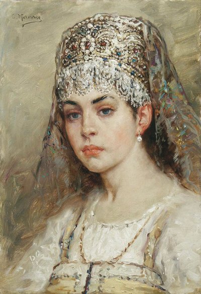 Vrouw van een bojaar, 1880s door Konstantin Egorovich Makovsky