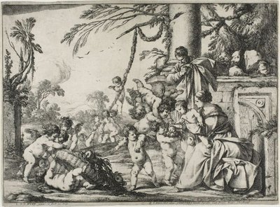 De Heilige Familie met Putti door Laurent de la Hyre