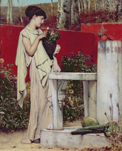 Vrouw met een vaas bloemen door Lawrence Alma Tadema