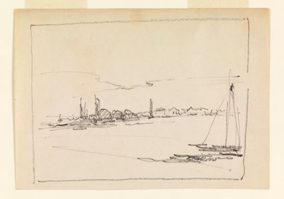 Landschap met zeilboot door Leon Dabo