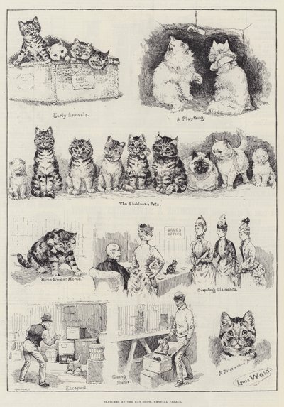 Schetsen op de kattenshow, Crystal Palace door Louis Wain