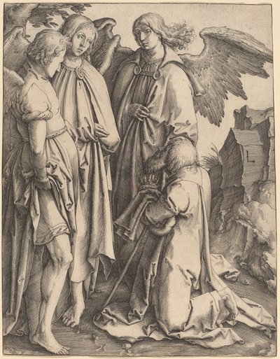 Abraham en de drie engelen door Lucas van Leyden