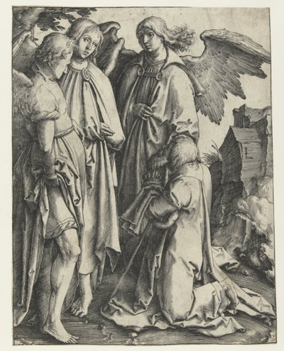 Abraham en de drie engelen door Lucas van Leyden