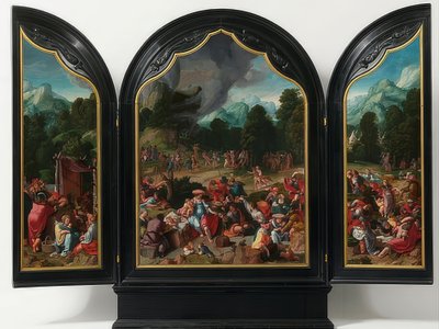 Aanbidding van het gouden kalf. Rond 1530 door Lucas van Leyden