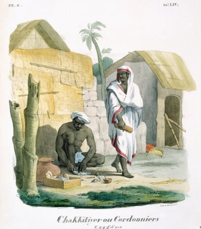 Touwsandalen maken, 1827-35 door M.E. Burnouf