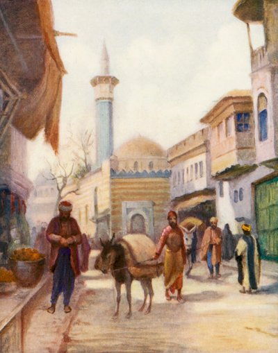 De Dervishiyeh Moskee, Damascus (kleur litho) door Margaret Thomas